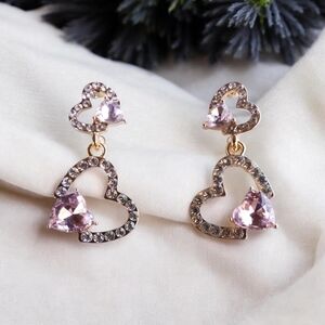 Elegant Heart-Shaped Pink and Gold Earrings